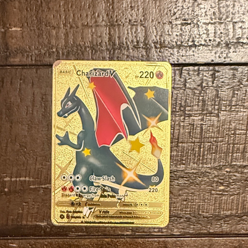 Pokemon Charizard V Trading Card - Gold and Red
